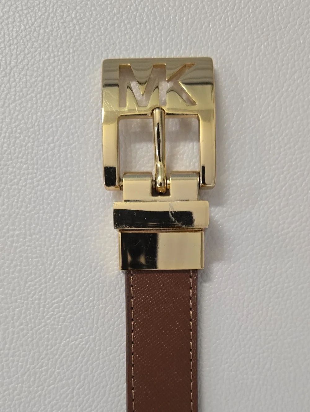 Michael Kors Brown Leather Belt with Gold MK Buckle